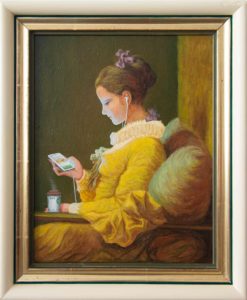 Junges Mädchen beim Lesen, 1984/2020, Kopie nach Fragonard, Öl auf Leinwand, 36x30cm