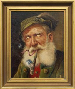 Snake Man, 2021, sign. Stubner ca. 1910, Öl auf Leinwand, 37x32cm