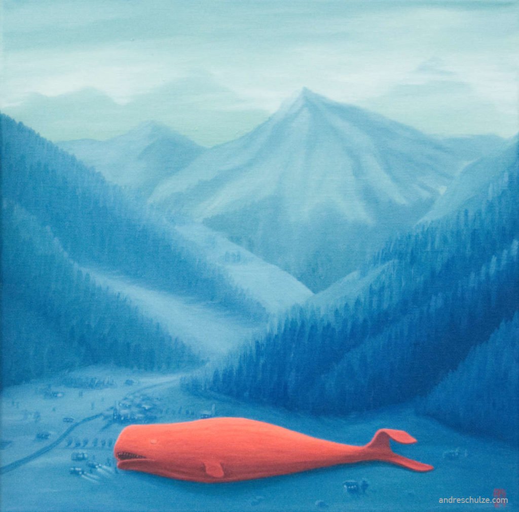 Der rote Wal, 2021, Öl auf Leinwand, 30x30cm