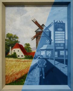 Windmühle, 1950/2019, F. Maahsen, Öl auf Hartfaser, 41x33cm