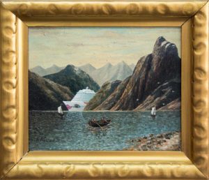Fjord, 1928/2020, J.Vahlert, Öl auf Leinwand, 34x39cm